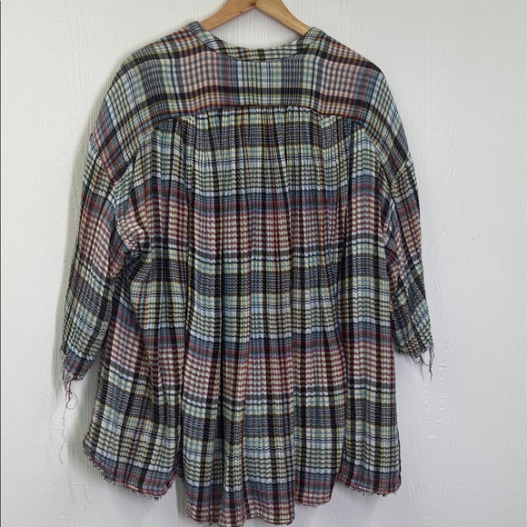 Free People - Boho Cottage Plaid Colorful Button Down Oversized Blouse Size Med - Picture 10 of 11